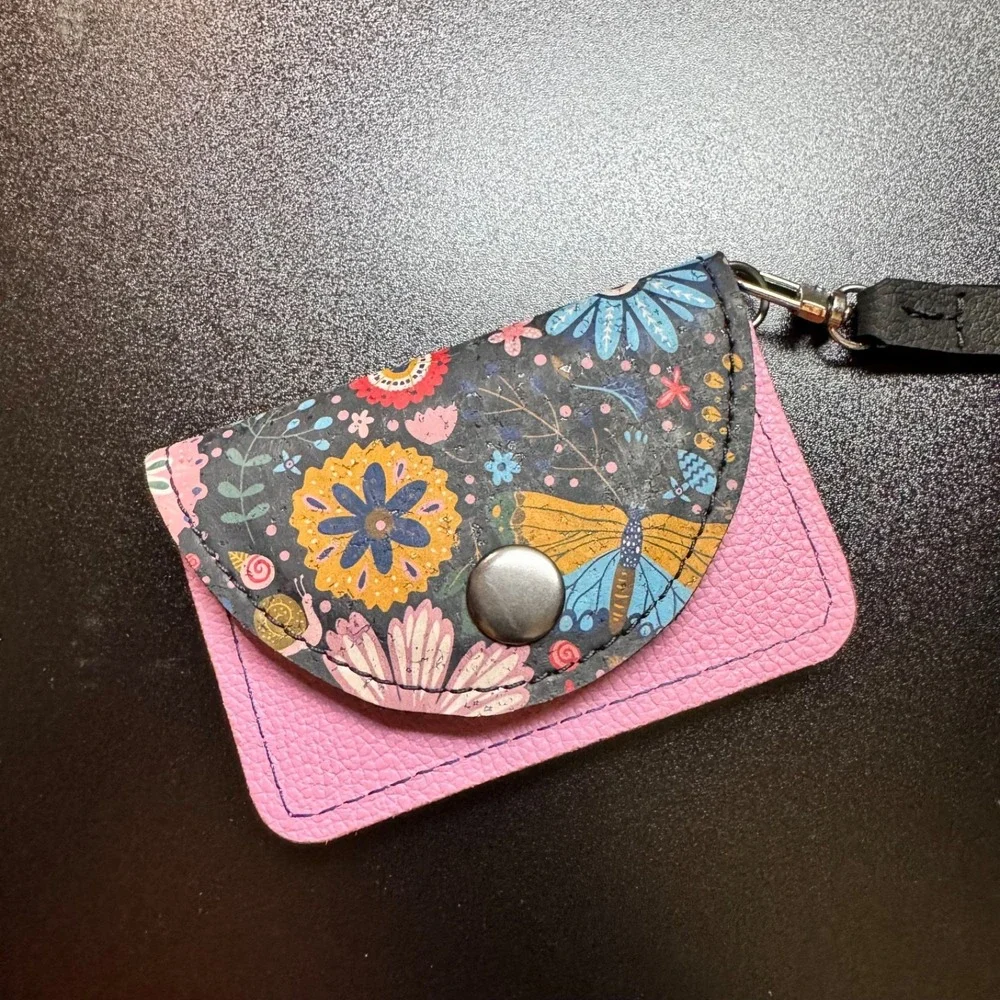 Cork Card Wallet Womens‎ Floral Butterfly Pink Wristlet Coin Purse Holder